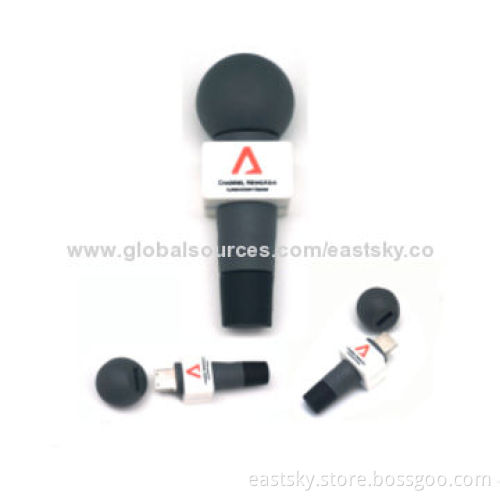 Custom Microphone Shape USB, Shaped like a Microphone, Made of Soft PVC Material, OEM Services